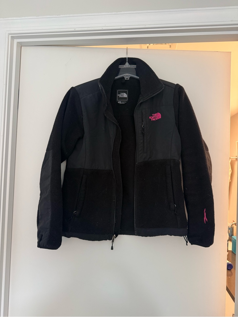 The North Face Black Fleece Jacket with Breast Cancer Awareness Ribbon